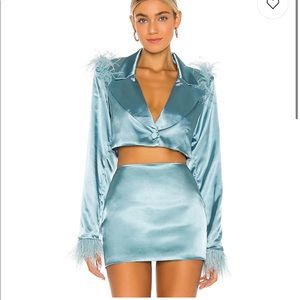 Revolve sea foam blazer two piece skirt set